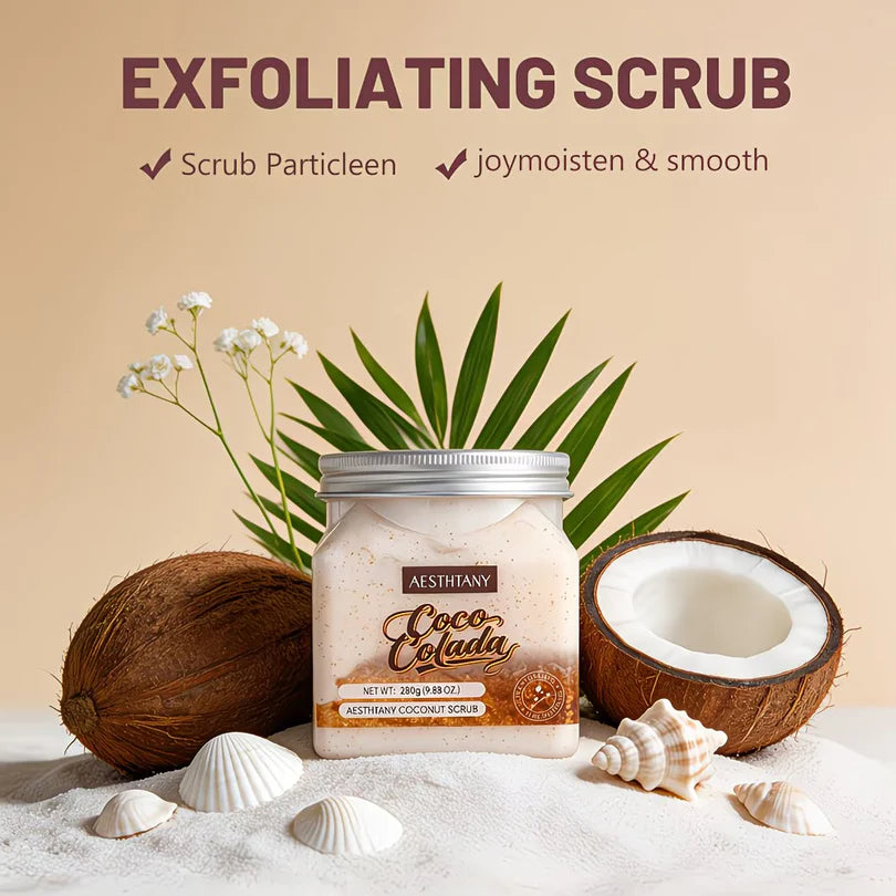 Aesthtany Coconut Body & Face Scrub – Moisturising, Gentle Physical Exfoliation, Alcohol-Free & Low-Allergen | 280g