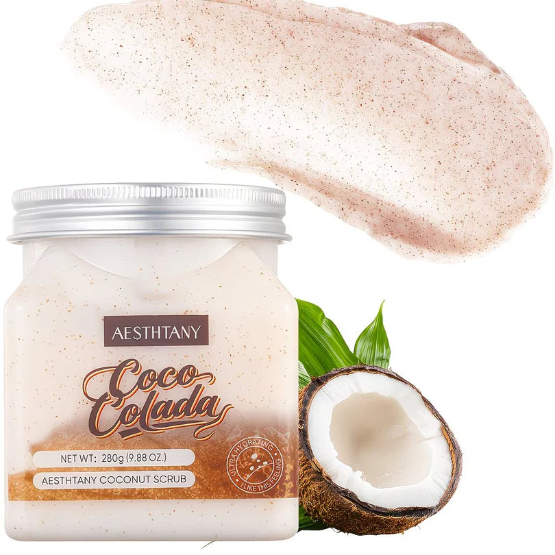 Aesthtany Coconut Body & Face Scrub – Moisturising, Gentle Physical Exfoliation, Alcohol-Free & Low-Allergen | 280g