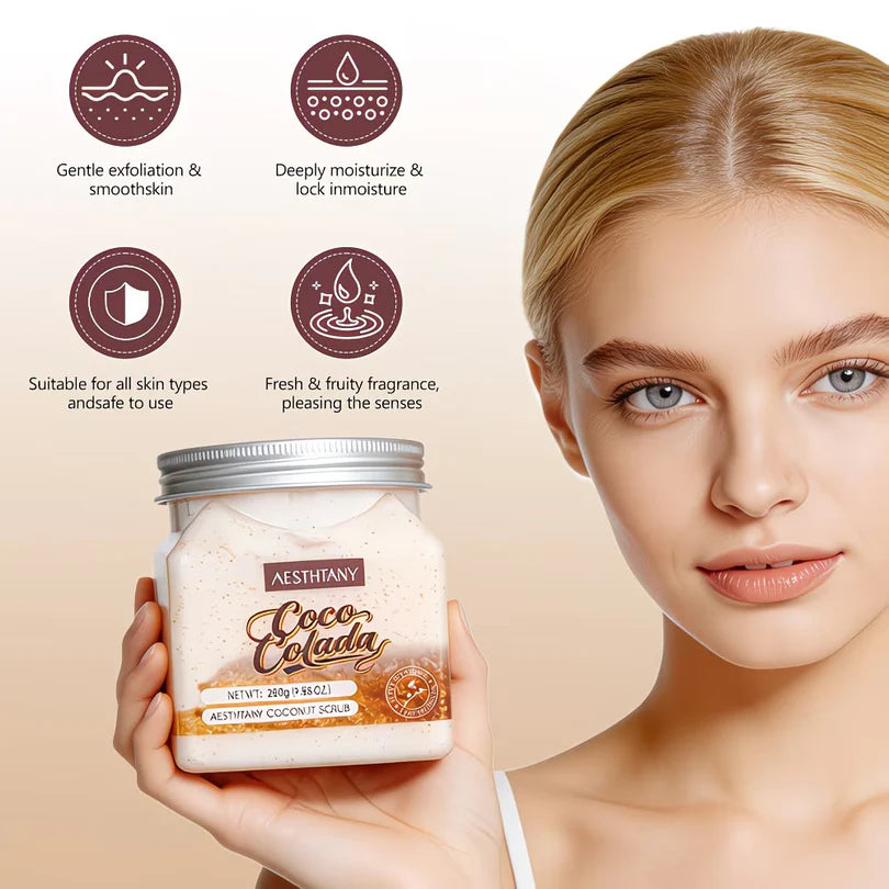 Aesthtany Coconut Body & Face Scrub – Moisturising, Gentle Physical Exfoliation, Alcohol-Free & Low-Allergen | 280g